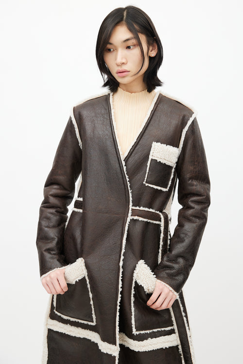 MM6 Maison Margiela Brown Leather 
Shearling Coat