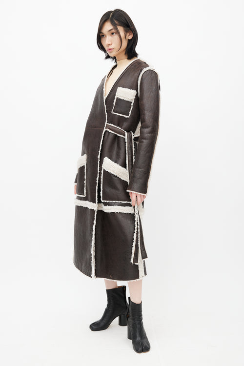 MM6 Maison Margiela Brown Leather 
Shearling Coat