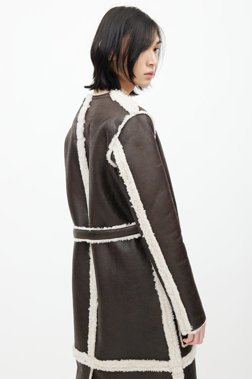 MM6 Maison Margiela Brown Leather 
Shearling Coat