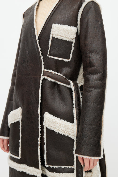 MM6 Maison Margiela Brown Leather 
Shearling Coat