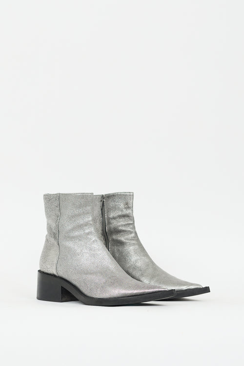 MM6 Maison Margiela Silver Leather Pointed Toe Ankle Boot