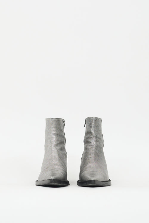 MM6 Maison Margiela Silver Leather Pointed Toe Ankle Boot