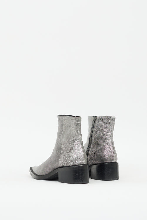 MM6 Maison Margiela Silver Leather Pointed Toe Ankle Boot