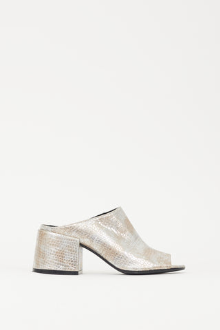 MM6 Maison Margiela Silver Metallic Textured Leather Mule