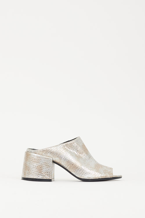 MM6 Maison Margiela Silver Metallic Textured Leather Mule