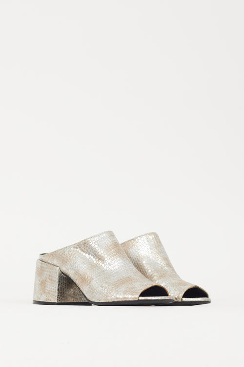 MM6 Maison Margiela Silver Metallic Textured Leather Mule