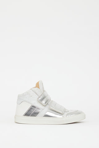 MM6 Maison Margiela White 
Silver Leather Mirror Sneaker