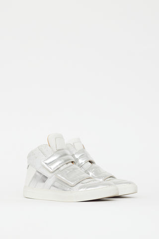 MM6 Maison Margiela White 
Silver Leather Mirror Sneaker