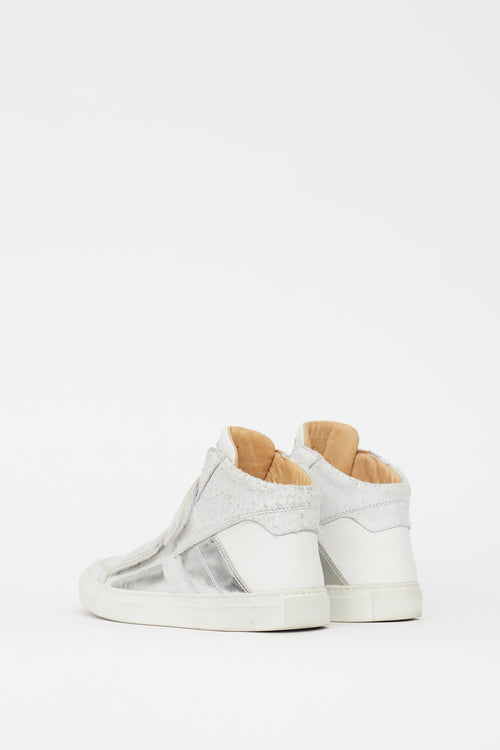 MM6 Maison Margiela White 
Silver Leather Mirror Sneaker