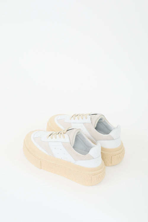 White 
Beige Leather Platform Sneaker