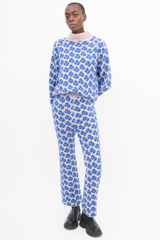 Mozh Mozh Blue 
Pink Floral Jacquard Golgoli Pants