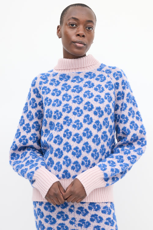 Mozh Mozh Blue 
Pink Floral Jacquard Golgoli Sweater