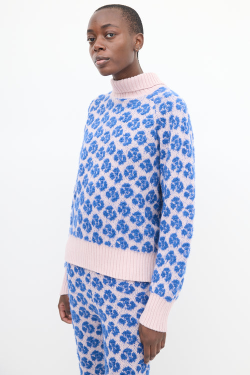 Mozh Mozh Blue 
Pink Floral Jacquard Golgoli Sweater