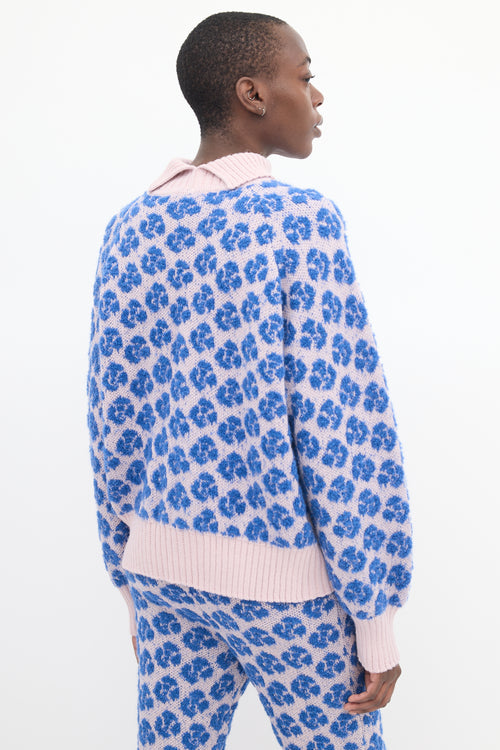 Mozh Mozh Blue 
Pink Floral Jacquard Golgoli Sweater