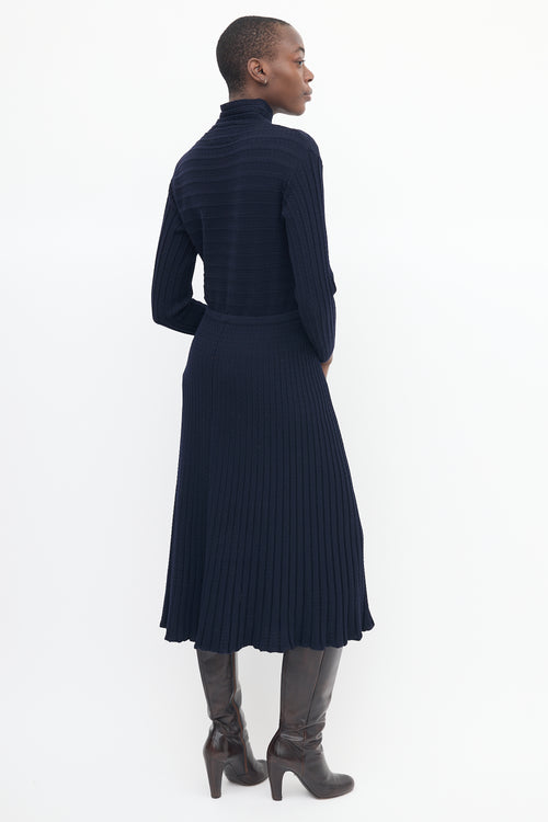 Molli Navy Wool Knit Turtleneck Midi Dress