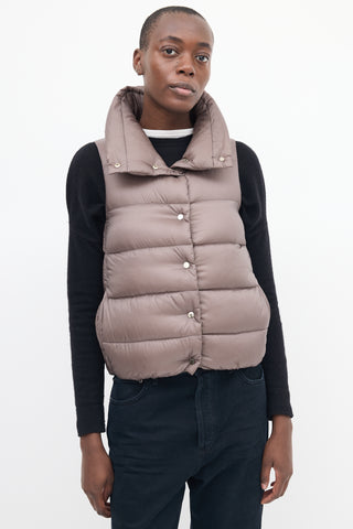 Moncler Taupe Down 
Nylon Puffer Vest