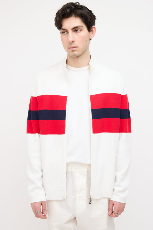 Moncler Cream 
Red Knit Zip Sweater