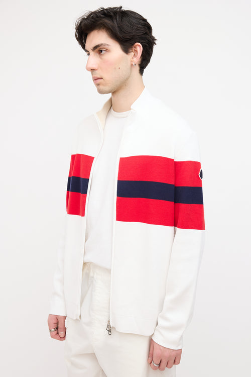 Moncler Cream 
Red Knit Zip Sweater