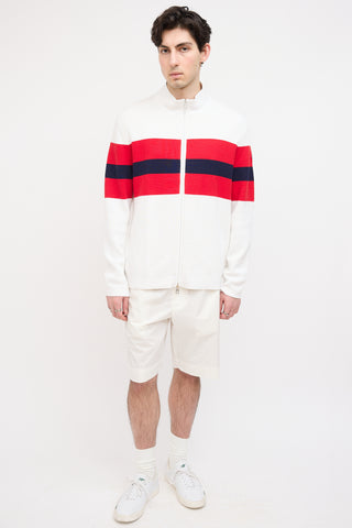 Moncler Cream 
Red Knit Zip Sweater