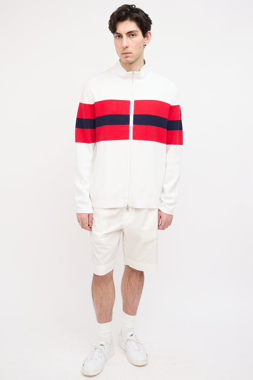 Moncler Cream 
Red Knit Zip Sweater