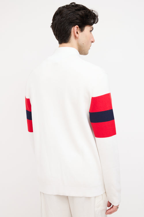 Moncler Cream 
Red Knit Zip Sweater