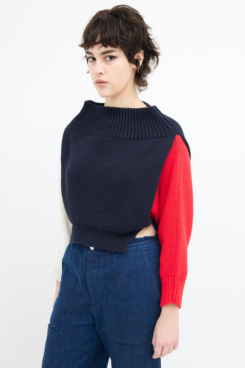 Monse Navy 
Multi Color Block Off Shoulder Sweater