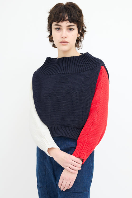 Monse Navy 
Multi Color Block Off Shoulder Sweater