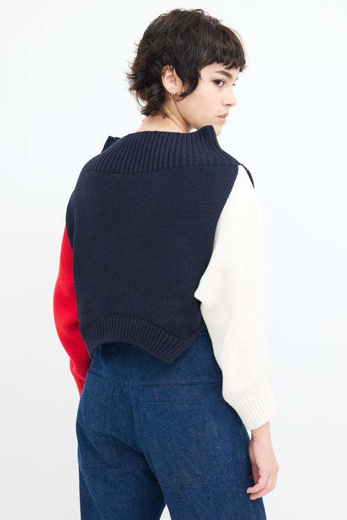 Monse Navy 
Multi Color Block Off Shoulder Sweater