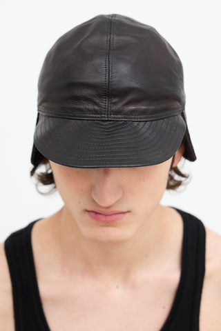 Chapeaux Motsch X Hermès Black Leather Flap Cap