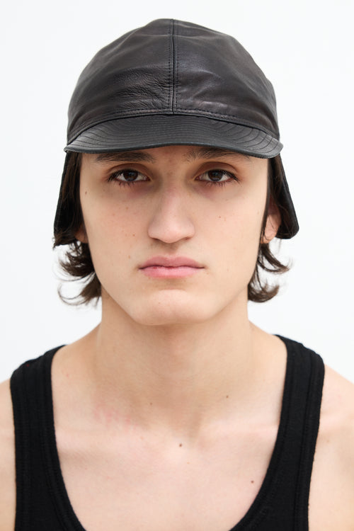 Chapeaux Motsch X Hermès Black Leather Flap Cap