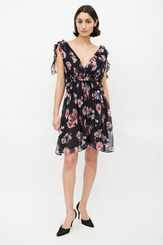 MSGM Black 
Multicolour Sheer Ruffled Dress