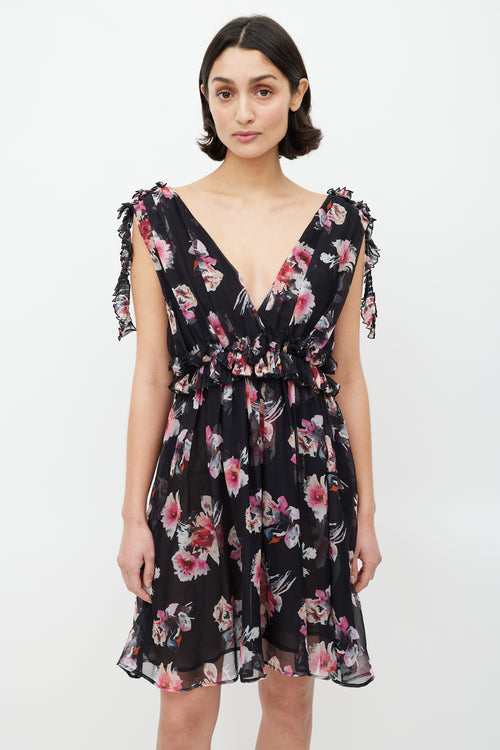 MSGM Black 
Multicolour Sheer Ruffled Dress