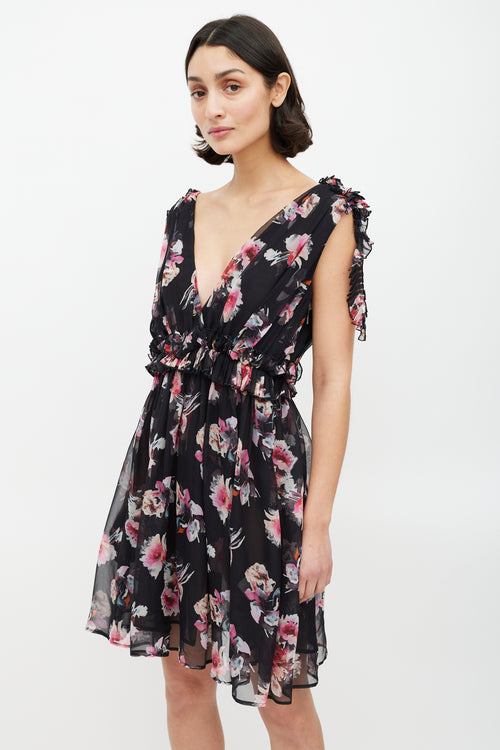 MSGM Black 
Multicolour Sheer Ruffled Dress