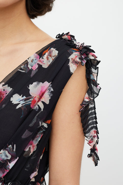 MSGM Black 
Multicolour Sheer Ruffled Dress