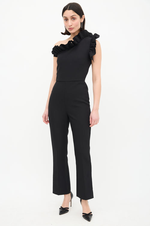 MSGM Black Ruffle One Shoulder Tuta Jumpsuit