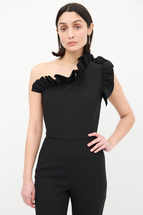 MSGM Black Ruffle One Shoulder Tuta Jumpsuit