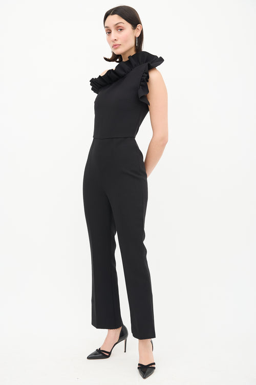 MSGM Black Ruffle One Shoulder Tuta Jumpsuit