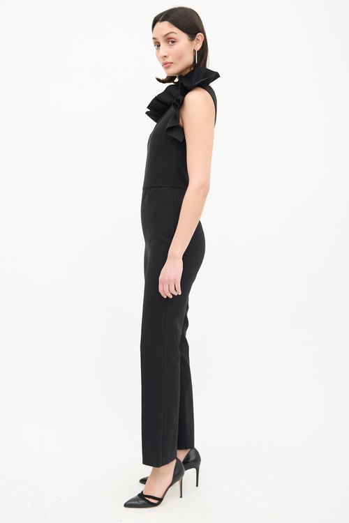 MSGM Black Ruffle One Shoulder Tuta Jumpsuit