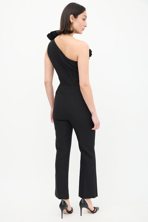 MSGM Black Ruffle One Shoulder Tuta Jumpsuit