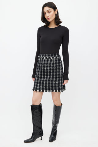 MSGM Black 
White Sparkly Tweed Mini Skirt