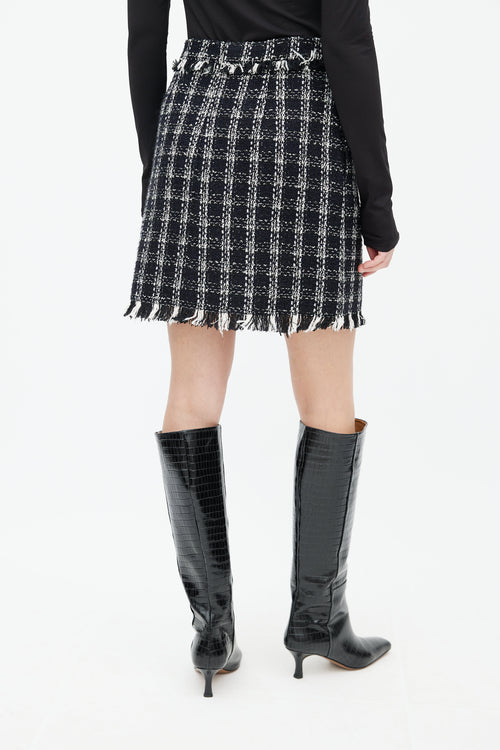 MSGM Black 
White Sparkly Tweed Mini Skirt