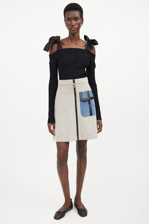 MSGM Black Ribbed Off The Shoulder Bow Top