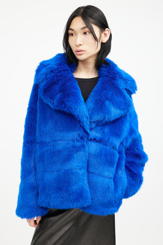 MSGM Blue Faux Fur Double Breasted Jacket