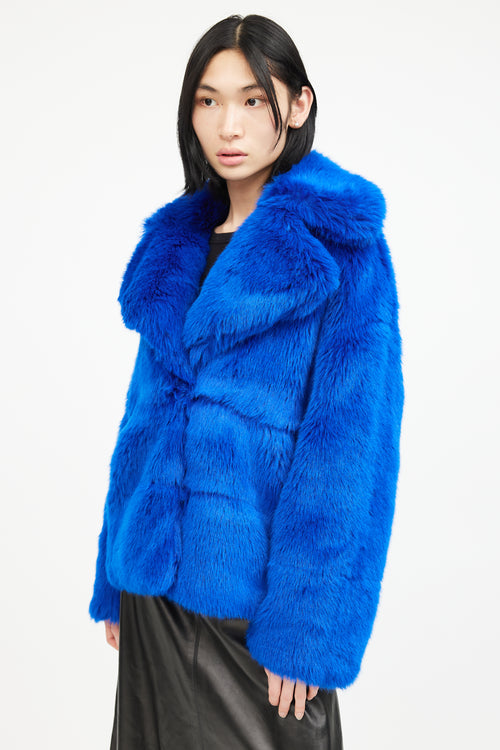 MSGM Blue Faux Fur Double Breasted Jacket