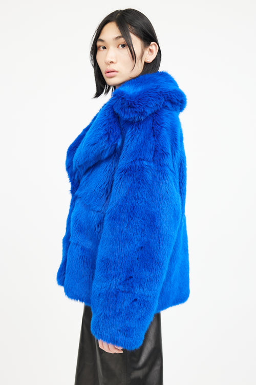 MSGM Blue Faux Fur Double Breasted Jacket