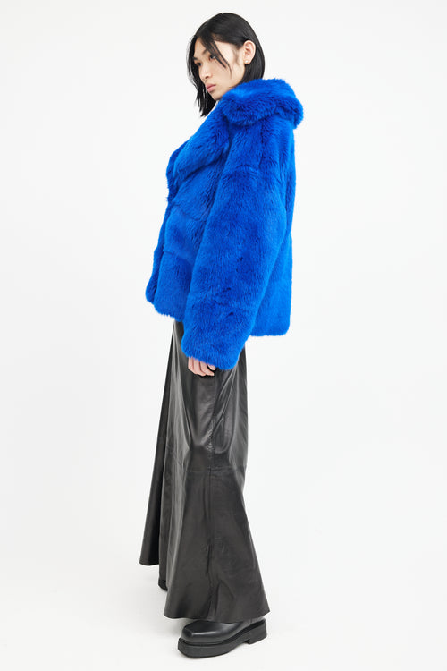 MSGM Blue Faux Fur Double Breasted Jacket