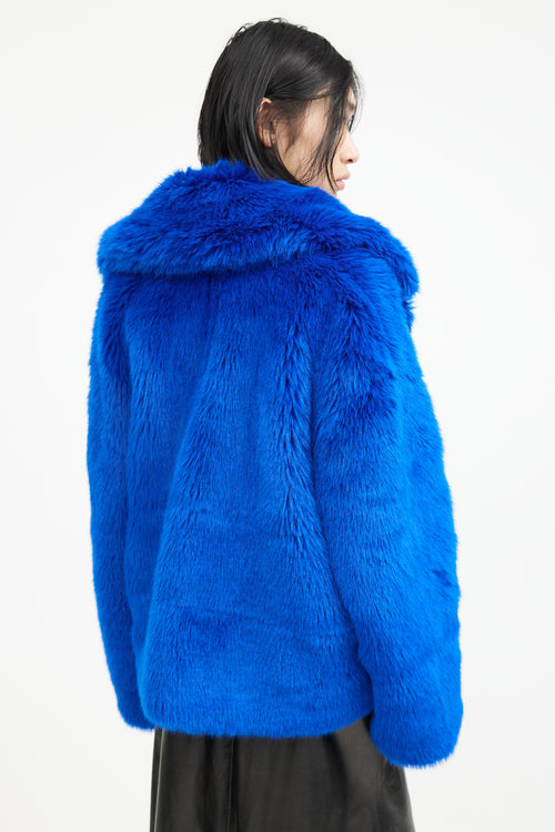 MSGM Blue Faux Fur Double Breasted Jacket