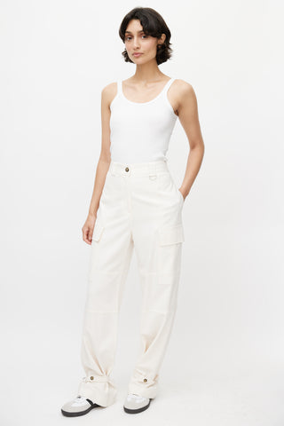 MSGM Cream Wide Leg Cargo Pant