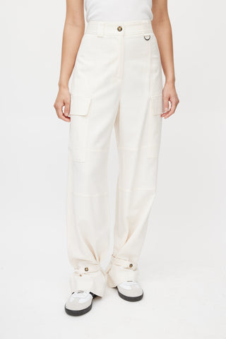 MSGM Cream Wide Leg Cargo Pant