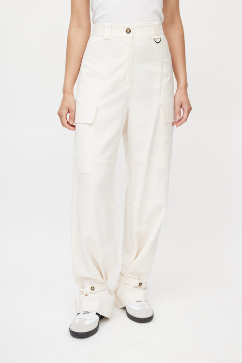 MSGM Cream Wide Leg Cargo Pant